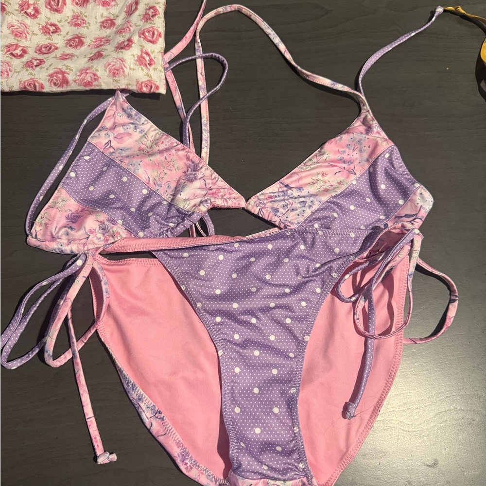 LoveShackFancy Pink and Purple Bikini